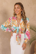 Tropical Print Tie-Front Blouse