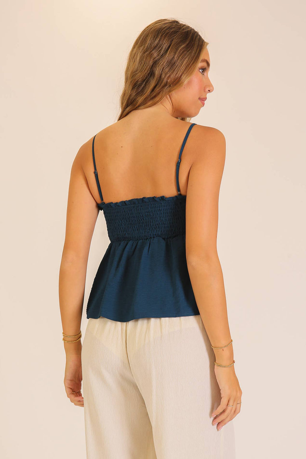 Smocked Back Button Front Cami