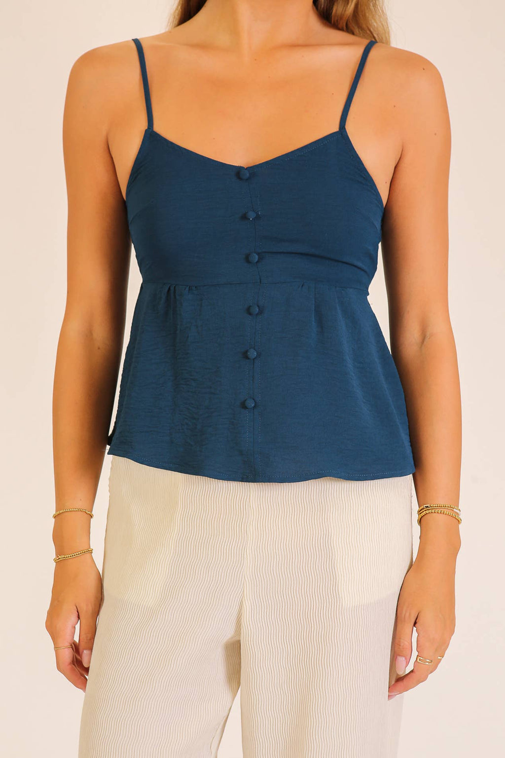 Smocked Back Button Front Cami