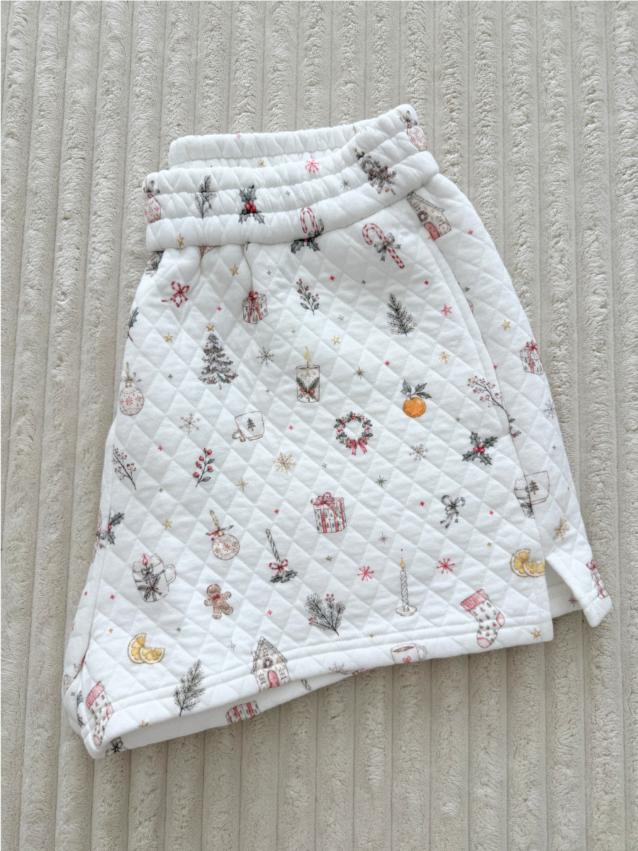 A Cottage Christmas Icons Quilted Shorts