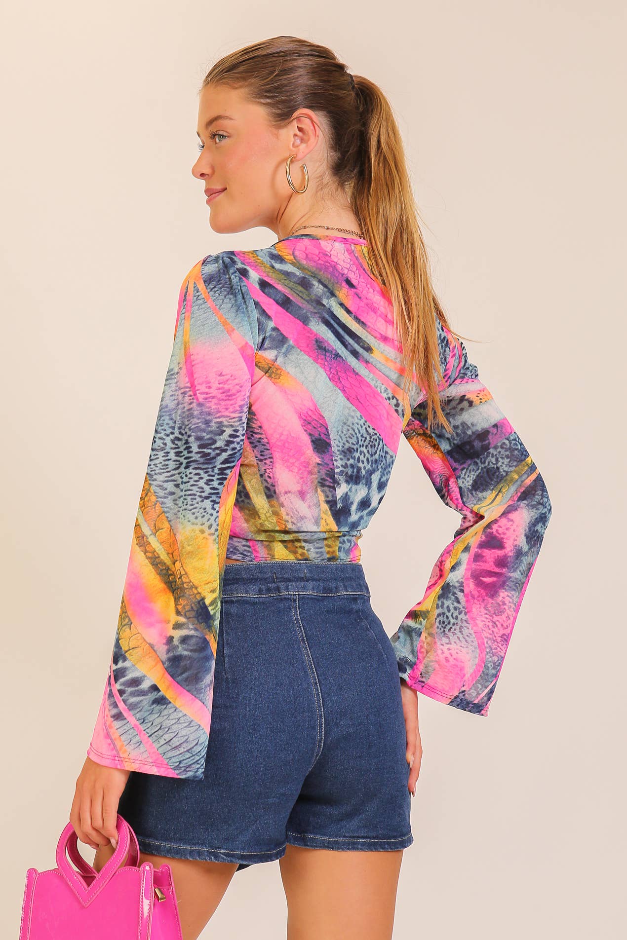 Sunset Mosaic Tie-Front Mesh Top