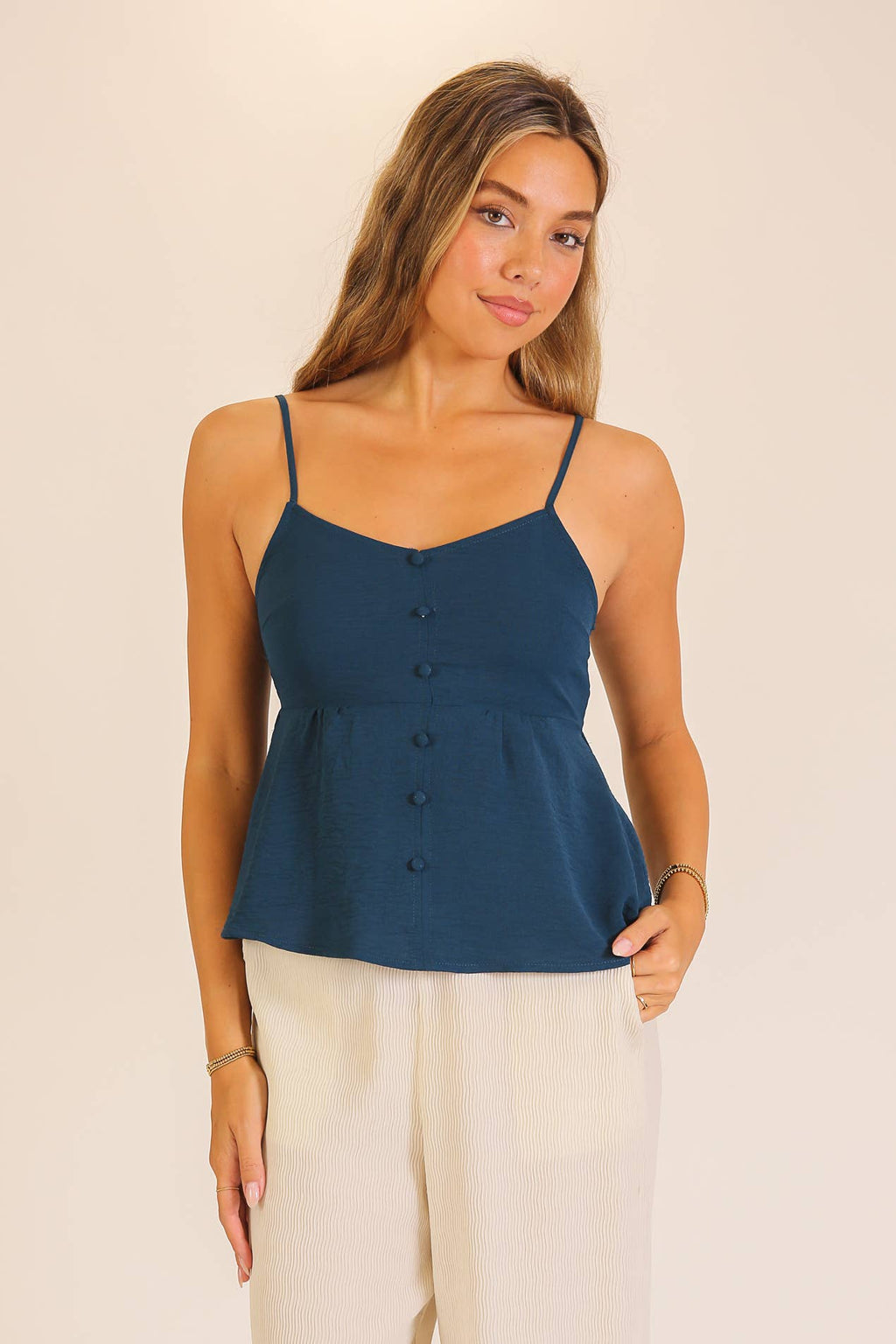 Smocked Back Button Front Cami