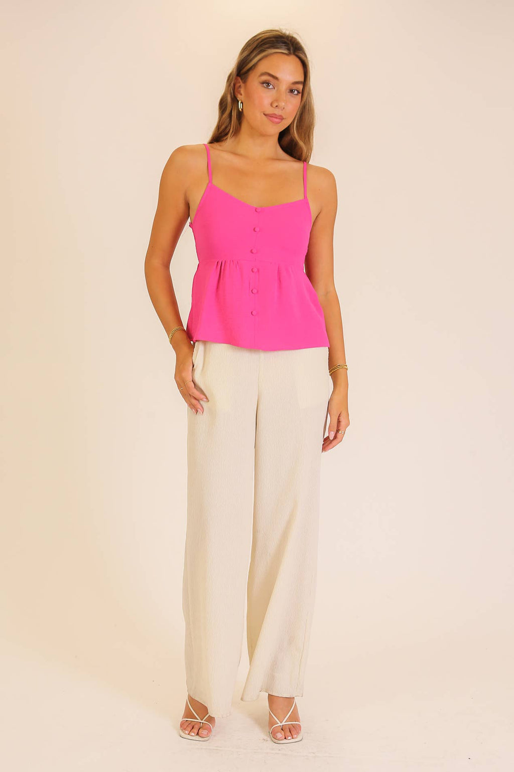 Smocked Back Button Front Cami