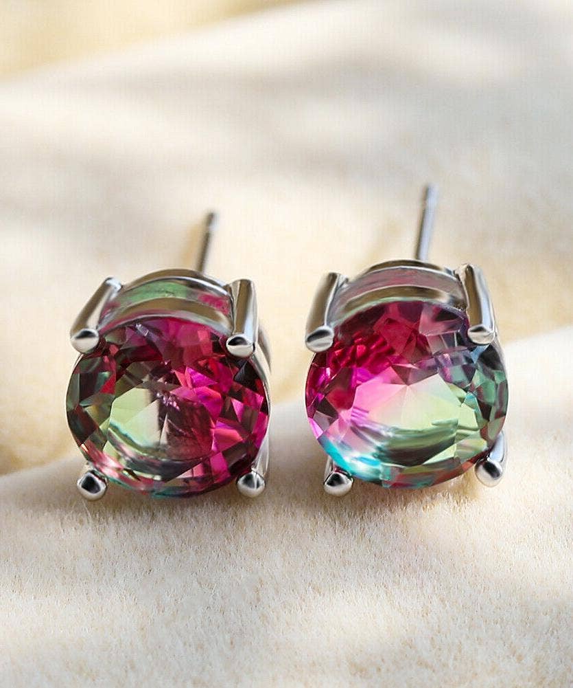 1.25ct Bi-Color Round Cut Stud Earrings with Crystals