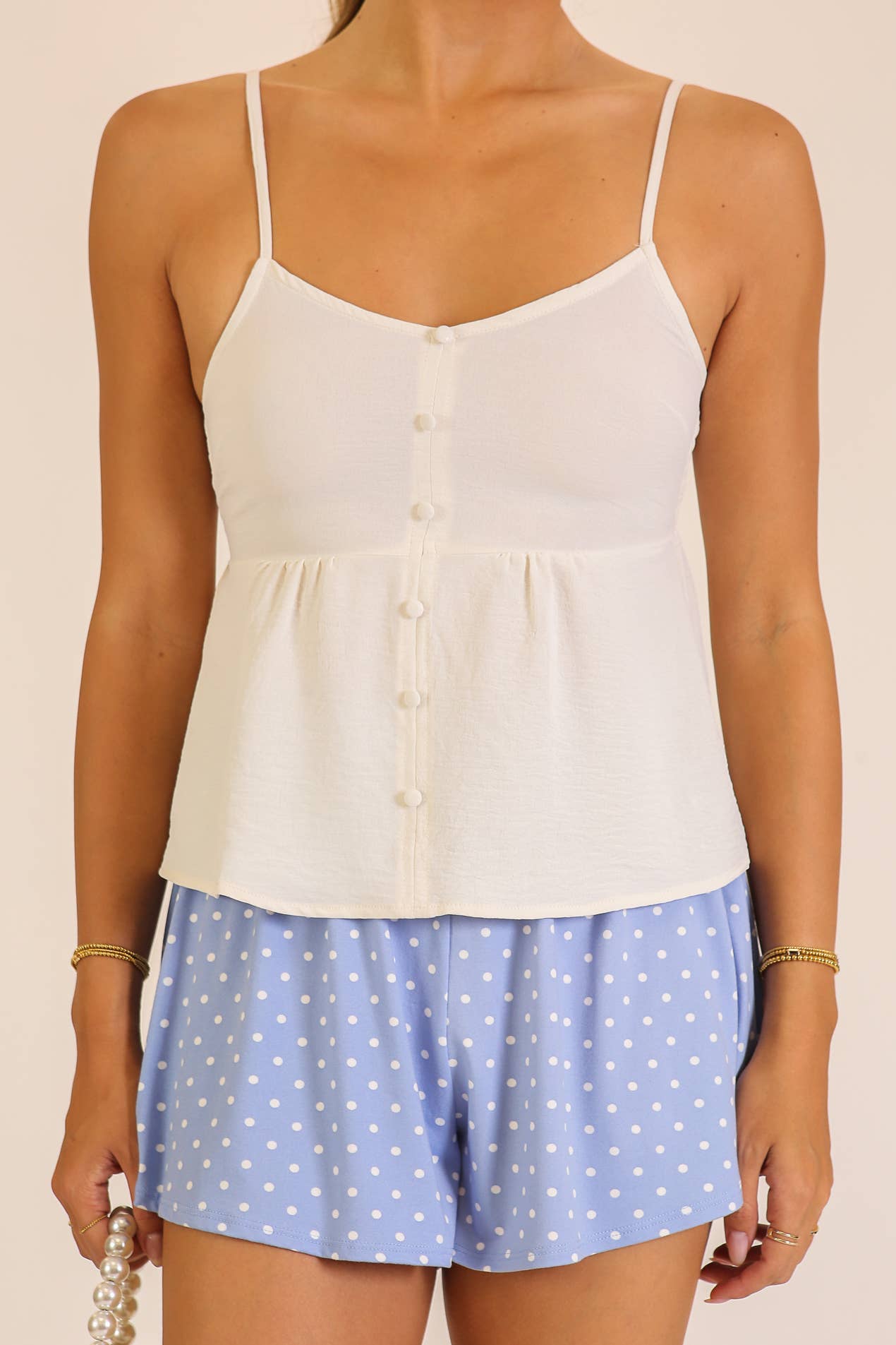 Smocked Back Button Front Cami