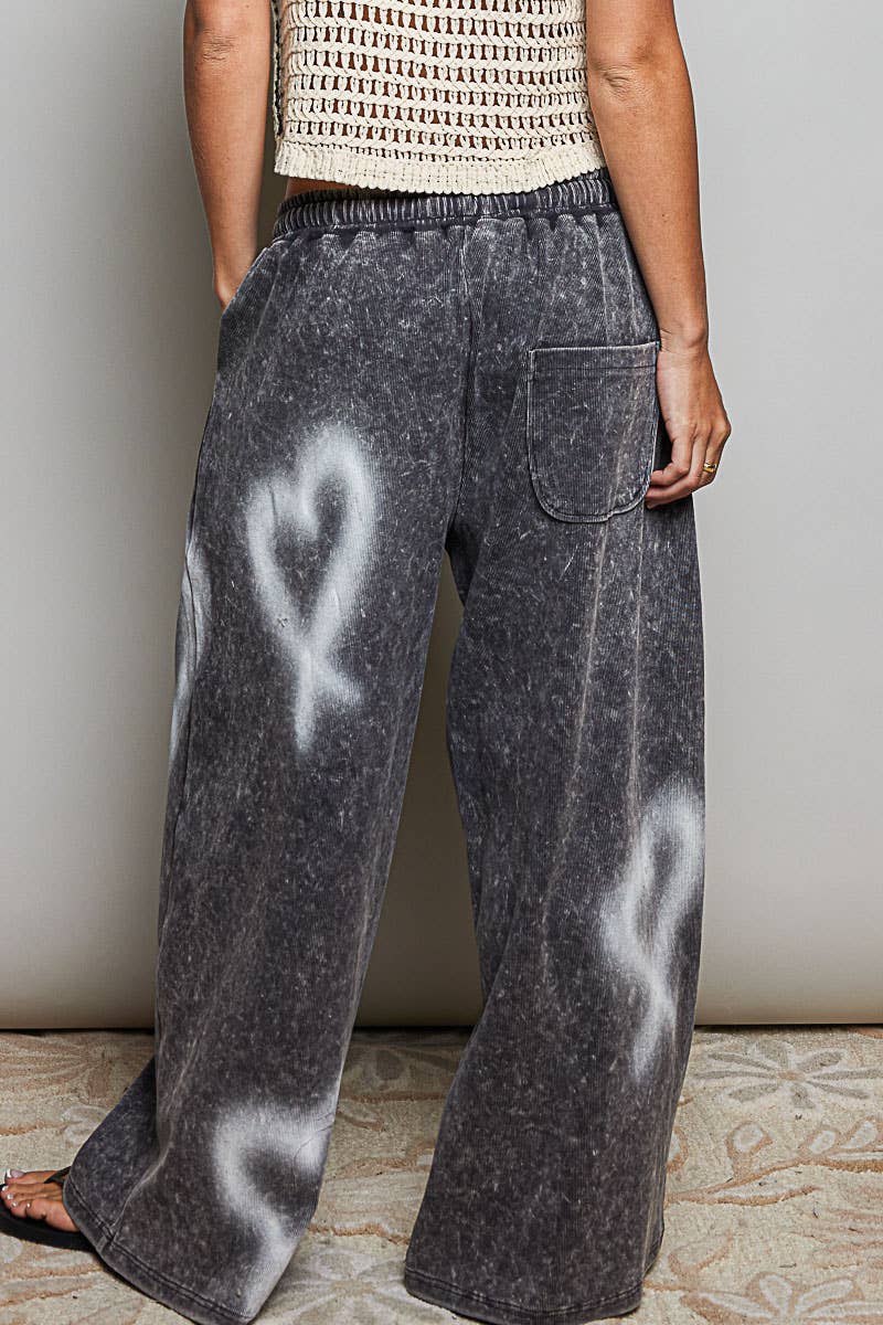 Elasticized Waistband Drawstring Ribbed Knit Wide Leg Pants