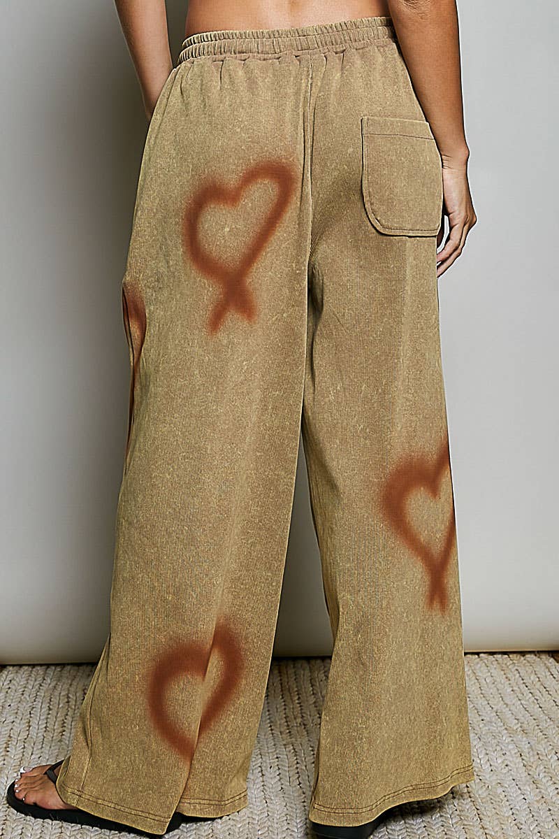 Elasticized Waistband Drawstring Ribbed Knit Wide Leg Pants