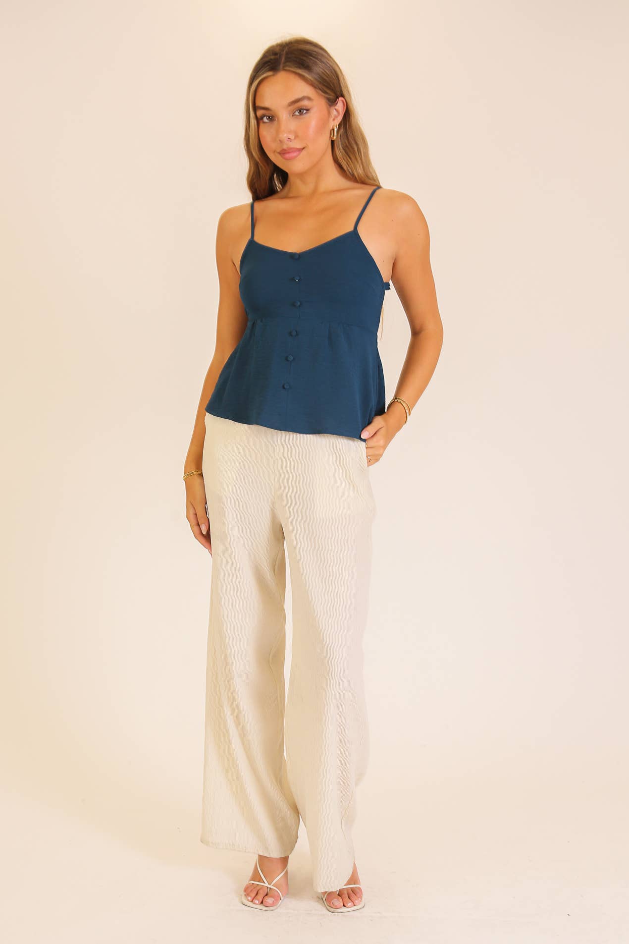Smocked Back Button Front Cami