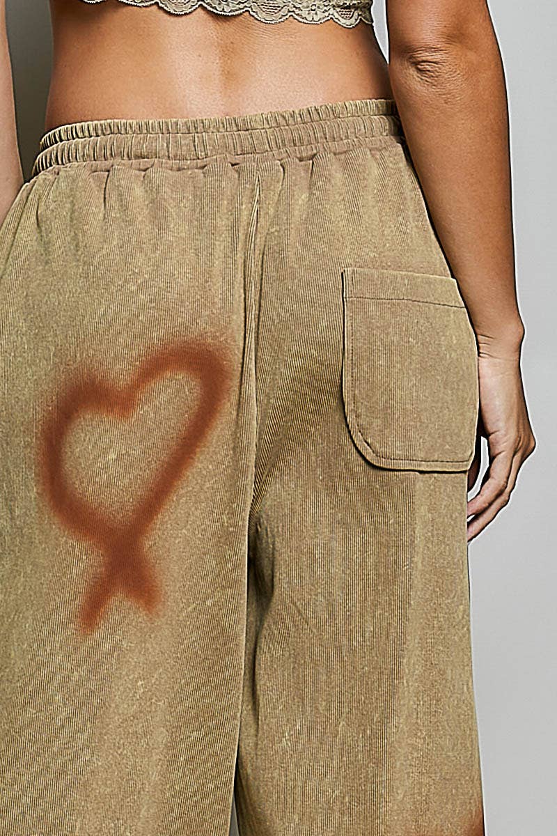 Elasticized Waistband Drawstring Ribbed Knit Wide Leg Pants